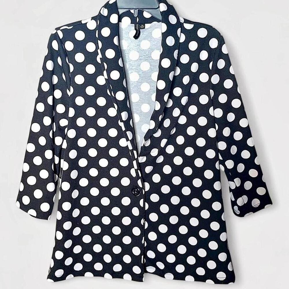 Susan Lawrence Black White Polka Dot 3/4 Sleeve Cardigan Blazer - Size M